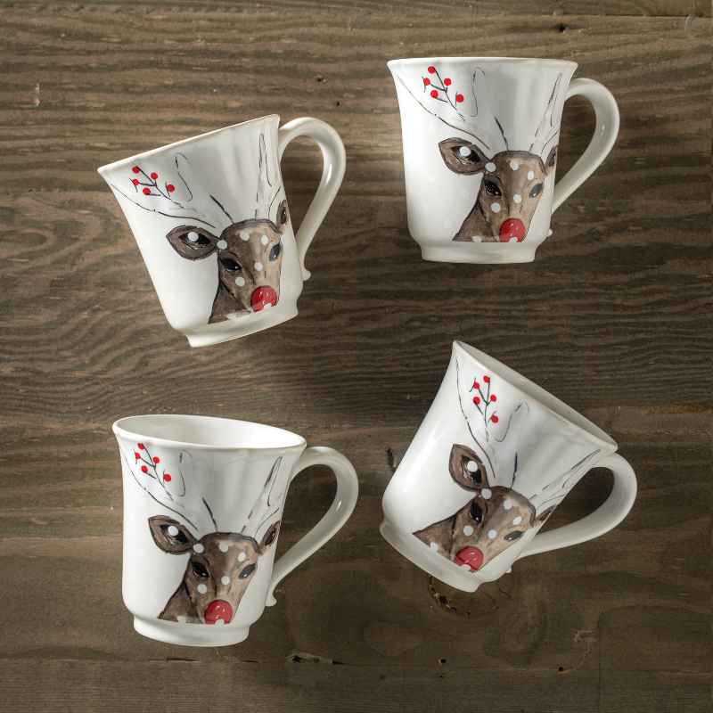 Set of 4 Deer Portrait Mugs - White